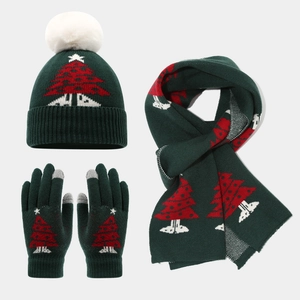 Kinder Weihnachten Acryl Strick Mütze Schal Handschuhe Winter Warm Touchscreen Pompon Jacquard Feiertag Outdoor Zubehör