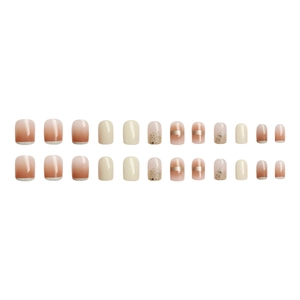 Champagne gradient and milky white press-on nail set with 24 pieces in square oval shape