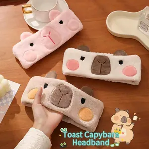 Bandeau Capybara Mignon En Peluche Doux Élastique Lavage Visage Maquillage Bandeau Spa Accessoire Cheveux Dessin Animé Femmes