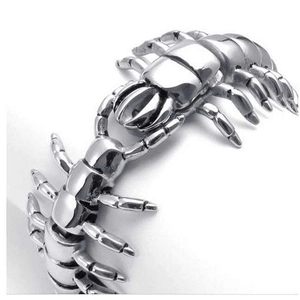 Dark style stainless steel centipede bracelet for men with unique silver aesthetic