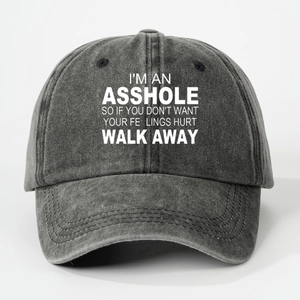 Charcoal grey washed cotton baseball cap with white printed bold slogan for men and women