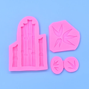 Pink silicone bamboo leaf mold set for fondant clay and plaster cake decorating
