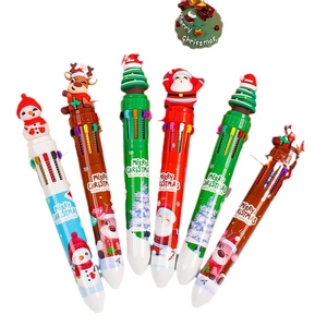 Christmas ten-color shuttle pen with Santa and Reindeer toppers for students and gifts
