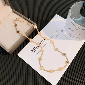 Ensemble Collier et Bracelet en Acier Inoxydable Minimaliste Disque Rond Chaîne Serpent Or Argent Plaqué Femme