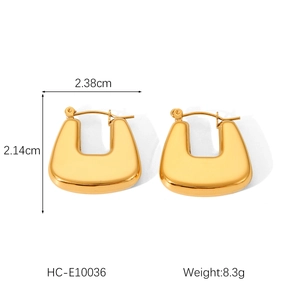 Polished gold U-shaped hollow earrings with dimensions 2.38cm width and 2.14cm height