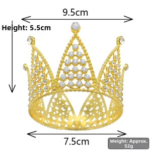 Detailed dimensions of the gold alloy cake topper crown with sparkling white rhinestones
