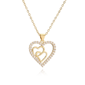 Collier cœur doré avec pendentifs doubles cœurs en zircone et chaîne fine pour femme
