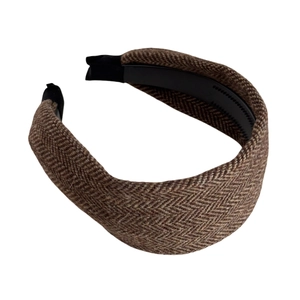 Vintage brown herringbone wool headband with non-slip inner teeth for women