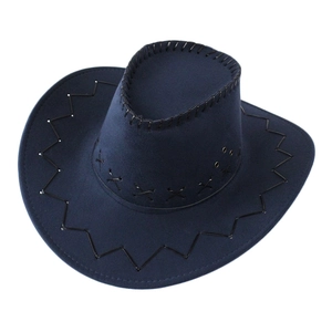 Classic navy blue felt cowboy hat with zigzag stitching and breathable metal vents