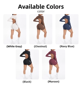 Detail view of fitness yoga romper showing open back design in five distinct colors