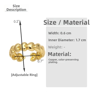 Specifiche dettagliate delle dimensioni per anello a catena a cuore placcato oro 18k