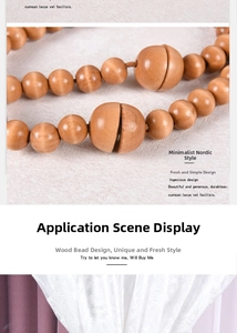 Macro detail of Nordic wooden bead curtain tieback with magnetic ball closure for home decor