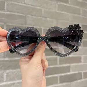 Heart Shaped Kids Sunglasses Glitter PC Frame UV400 Protection Gradient Lens 3D Flower Decor Cute Party Fashion Eyewear