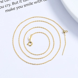 Adjustable S925 sterling silver gold plated cable chain necklace with sliding bead pin