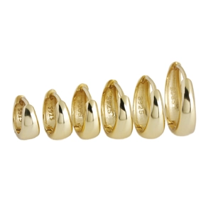 Set of 6 sizes S925 sterling silver gold plated chunky hoop earrings in polished finish