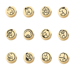 Chinese Zodiac Charms 304 Stainless Steel Round Laser Engraved Mirror Polished For DIY Necklace Bracelet Jewelry Making