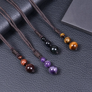 Natural Tiger Eye Amethyst Obsidian Stone Pendant Necklace And Braided Rope Bracelet Adjustable Handmade Jewelry Unisex