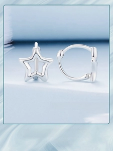 Elegant S925 sterling silver star-shaped hoop earrings with a hollow five-point design