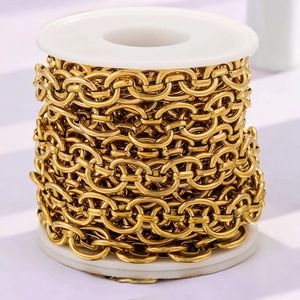 Golden stainless steel O-chain roll for DIY jewelry making and hip hop fashion accessories