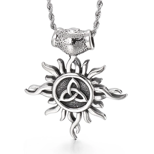 Men's titanium steel sun pendant with Celtic knot on a twisted rope chain
