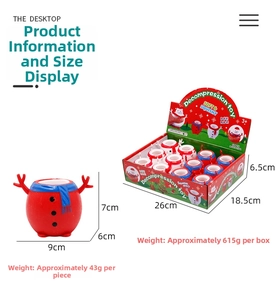 Macro detail of red Santa Claus squeeze toy and display box packaging for stress relief