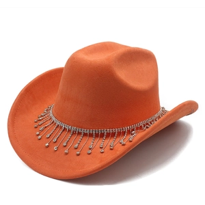 Chapeau De Cowboy Occidental Suédine Large Bord Strass Frange Accessoires De Fête Pour Femmes Et Hommes