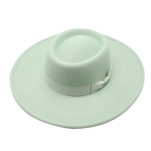 Chapeau Fedora Élégant en Laine Large Bord Sommet Plat Ruban à Nœud Couleur Unie Automne Hiver Chaud Pour Hommes Femmes