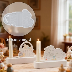 Detailed view of DIY silicone mold showing 3D sheep and Easter egg basket candle holder
