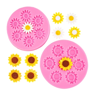 Pink silicone daisy and sunflower fondant cake molds for DIY baking and crafts