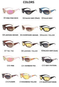 Grid view showcasing 15 different color variations and patterns of Y2K polarized sunglasses
