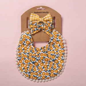 Coffret bavoir bébé boho en coton à pompons et bandeaux à nœuds assortis