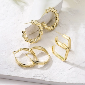 Geometric C Shape Hoop Earrings Gold Plated Copper With 925 Sterling Silver Earring Post Twisted Polished Minimalist For Women