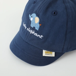 Navy blue cotton baby baseball cap with cute elephant embroidery and baby elephant text