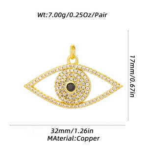 Detailed size and weight specs of golden evil eye copper pendant with white zircon stones