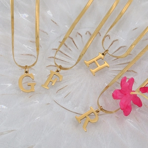 18K gold plated flat snake chain necklace with capital alphabet G F H R pendants