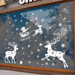 White Christmas reindeer and Santa Claus static window stickers with snowflakes