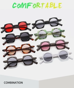 Detailed flat lay of CY112 punk square sunglasses in six assorted retro colors