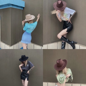 Chapeau de cow-boy occidental classique avec coutures décoratives en beige et marron