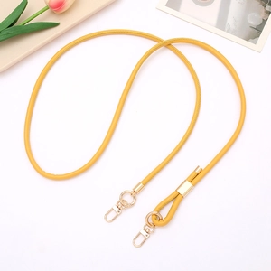 Adjustable yellow PU leather shoulder strap with gold metal buckles for cross-body bags