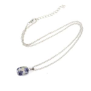 Natural blue tiger eye stone rectangular pendant necklace with silver adjustable chain