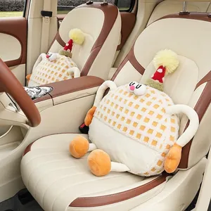 Cute monster lamb wool car headrest cushion with party hat on vehicle seat