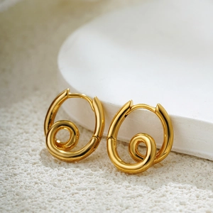 Spiral Hoop Earrings 18K Gold Plated Copper Geometric Twist Minimalist Elegant Jewelry For Women