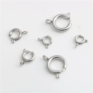 Polished silver stainless steel spring ring clasps in various sizes for DIY jewelry