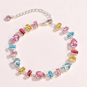 Fashionable colorful zircon bracelet with silver chain and adjustable lobster clasp