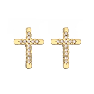 Minimalist gold-plated heart cross earrings with sparkling zircon gemstones for women