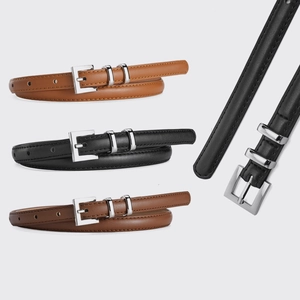 Skinny Belt For Women PU Leather Alloy Pin Buckle Fashion Versatile Simple Narrow Waistband For Dress Suit Coat