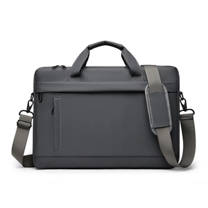 Dark gray waterproof laptop briefcase with handle and shoulder strap for 15-16 inch PC