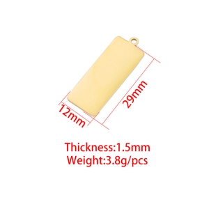 Golden stainless steel rectangle pendant with dimensions and weight measurements