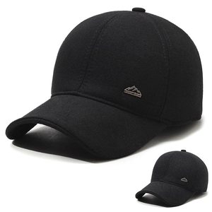 Winter Woolen Baseball Cap With Ear Flaps Warm Windproof Outdoor Sports Hat Metal Logo Adjustable For Men Women