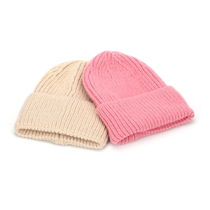 Berretti invernali classici in maglia a costine beige e rosa con risvolto largo